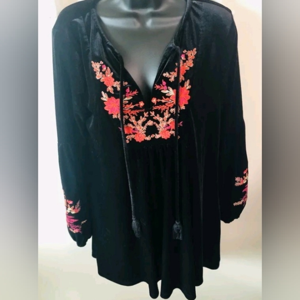 Chelsea &Violet Long Sleeve Floral Embroidered Velvet Dress,L